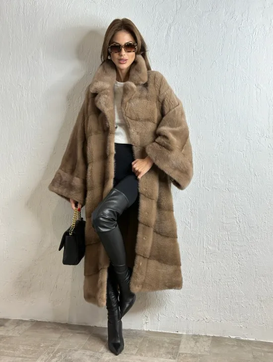 Роскошное манто из аукционной норки - цвет пастель