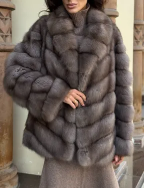 Элегантная шуба из меха куницы - серый трюфель