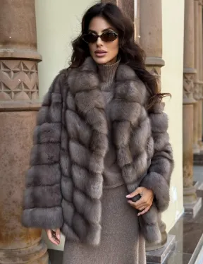 Элегантная шуба из меха куницы - серый трюфель