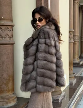 Элегантная шуба из меха куницы - серый трюфель