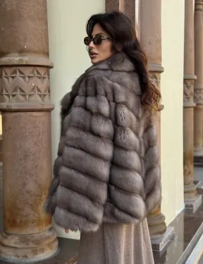 Элегантная шуба из меха куницы - серый трюфель