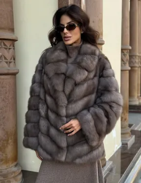 Элегантная шуба из меха куницы - серый трюфель
