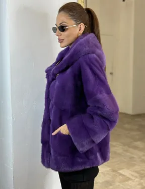 Паркет шуба с капюшоном - фиолетовый цвет