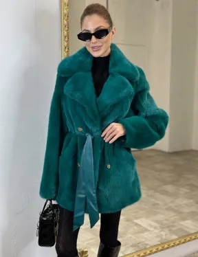 Жакет из меха норки английский воротник - морской изумруд