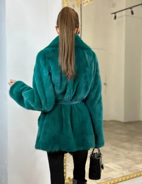 Жакет из меха норки английский воротник - морской изумруд