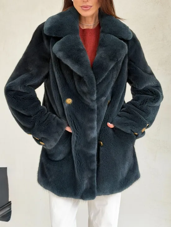 Норковый жакет английский воротник - черный изумруд