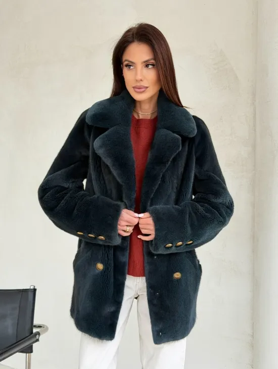 Норковый жакет английский воротник - черный изумруд