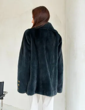 Норковый жакет английский воротник - черный изумруд