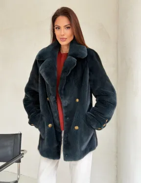 Норковый жакет английский воротник - черный изумруд