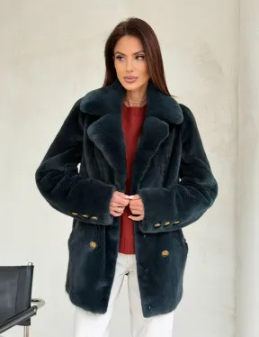 Норковый жакет английский воротник - черный изумруд