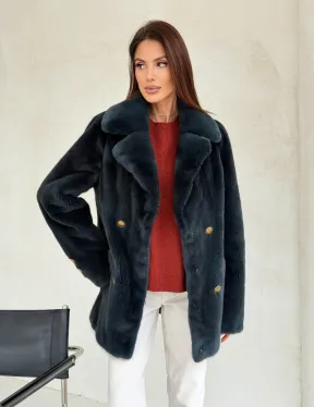 Норковый жакет английский воротник - черный изумруд