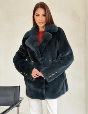 Норковый жакет английский воротник - черный изумруд