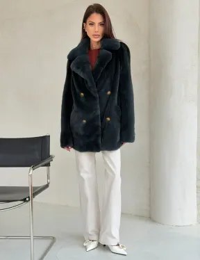 Норковый жакет английский воротник - черный изумруд