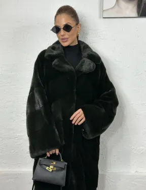 Кимоно норка мех NAFA английский воротник - темный изумруд