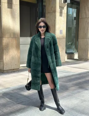 Зеленая шуба мех NAFA английский воротник