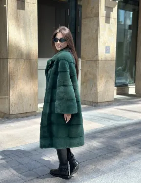 Зеленая шуба мех NAFA английский воротник