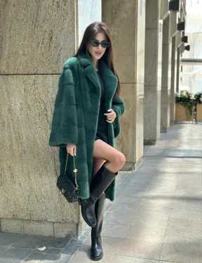 Зеленая шуба мех NAFA английский воротник
