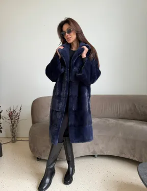 Норка KOPENHAGEN FUR английский воротник поперечка - цвет синий