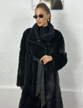 Норка поперечка стойка воротник - цвет инфинити