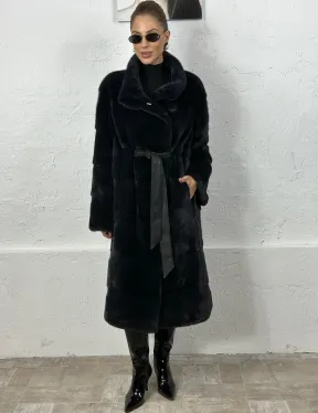 Норка поперечка стойка воротник - цвет инфинити