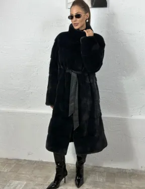 Норка поперечка стойка воротник - цвет инфинити