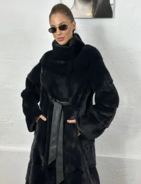 Норка поперечка стойка воротник - цвет инфинити