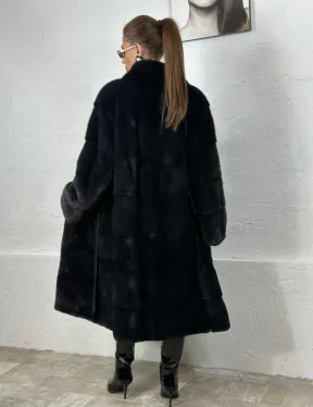 Норка поперечка стойка воротник - цвет инфинити