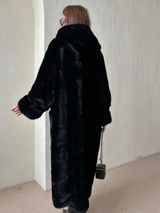 Шуба из аукционной норки VELVET, паркет с капюшоном