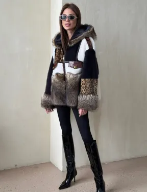 Комбинированная норковая куртка с капюшоном