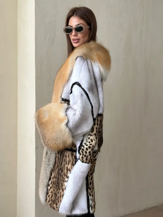 Комбинированная норковая шуба с мехом альпийской лисы