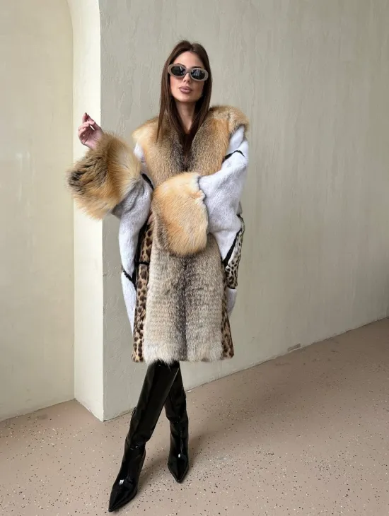 Комбинированная норковая шуба с мехом альпийской лисы