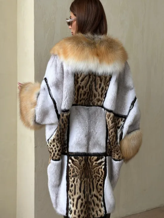 Комбинированная норковая шуба с мехом альпийской лисы