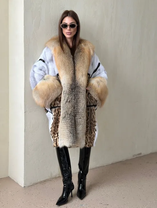 Комбинированная норковая шуба с мехом альпийской лисы