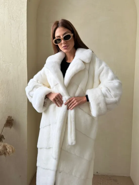 Норка NAFA люкс кимоно паркет английский воротник под пояс - цвет белый
