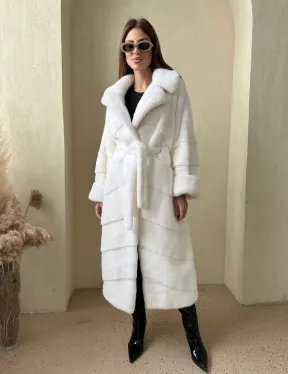 Норка NAFA люкс кимоно паркет английский воротник под пояс - цвет белый