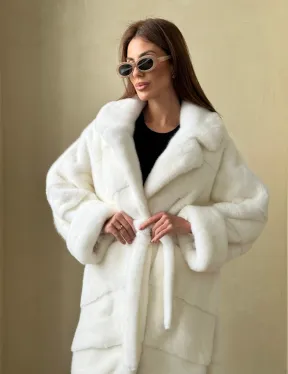 Норка NAFA люкс кимоно паркет английский воротник под пояс - цвет белый