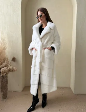 Норка NAFA люкс кимоно паркет английский воротник под пояс - цвет белый