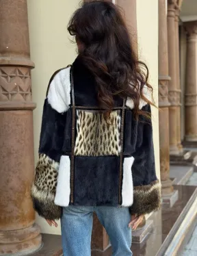 Комбинированная курточка из меха норки и енота - цвет графит