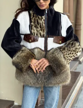 Комбинированная курточка из меха норки и енота - цвет графит