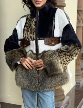 Комбинированная курточка из меха норки и енота - цвет графит