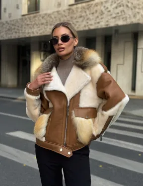 Стильная дубленка из мериноса - цвет кэмел