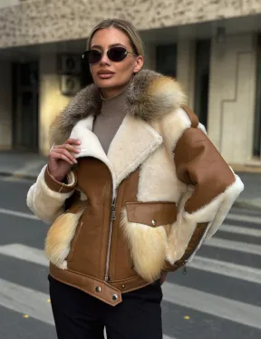 Стильная дубленка из мериноса - цвет кэмел