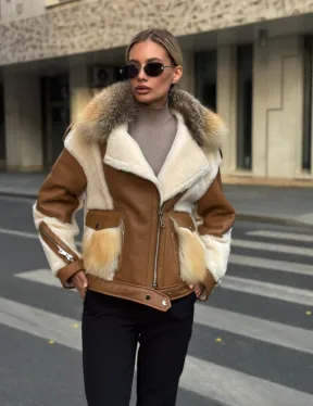 Стильная дубленка из мериноса - цвет кэмел
