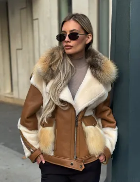 Стильная дубленка из мериноса - цвет кэмел