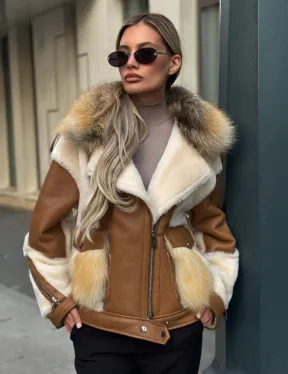 Стильная дубленка из мериноса - цвет кэмел