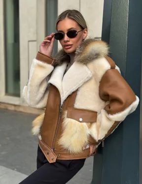 Стильная дубленка из мериноса - цвет кэмел