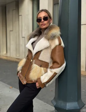 Стильная дубленка из мериноса - цвет кэмел