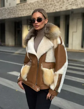 Стильная дубленка из мериноса - цвет кэмел