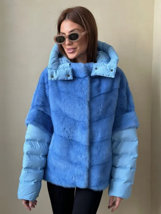 Норковый пуховик/жилет 2в1 - цвет голубой
