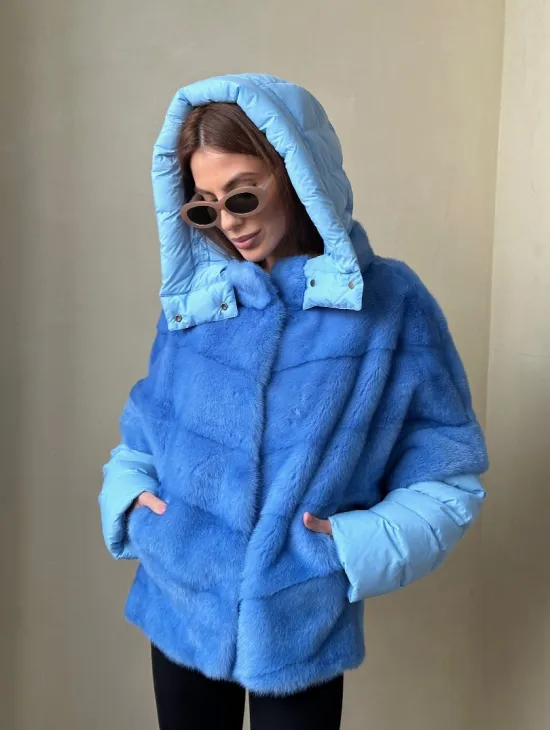 Норковый пуховик/жилет 2в1 - цвет голубой
